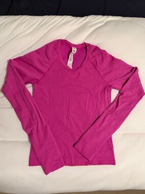 lululemon athletica Ribbed Long Sleeve Crew in Fuchsia Pink